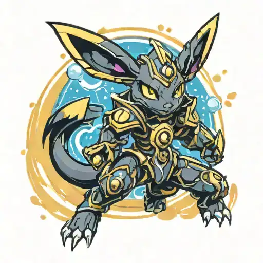 umbreon pokemon in sayian battle armor with a moon tattoo design idea