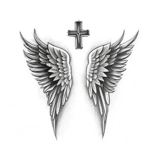 Angel Wings with a cross in the middle for a large back piece tattoo tattoo design idea