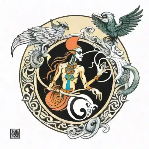 Thoth god of Wisdom hold ying yang sign incorporated tattoo design idea