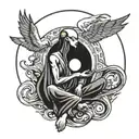 Thoth god of Wisdom hold ying yang sign incorporated tattoo design idea