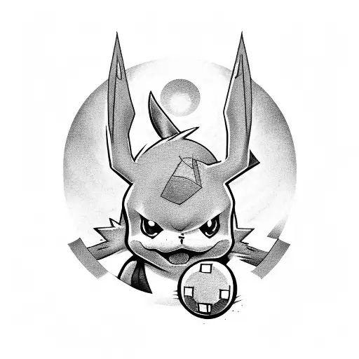 Video game-themed tattoo featuring Pikachu and satanic elements tattoo design idea