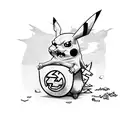 Zombie Pikachu surrounded by trash tattoo design idea