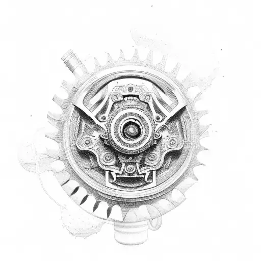 A turbocharger with intricate details and gears tattoo design idea