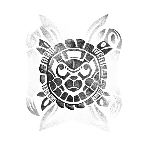 sea turtle with tiki mask for shell tattoo design idea