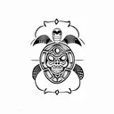 sea turtle with tiki mask skull for shell tattoo design idea