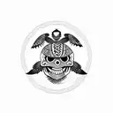 sea turtle with tiki mask skull for shell tattoo design idea