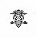 sea turtle with tiki mask skull for shell tattoo design idea