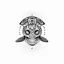 sea turtle with tiki mask skull for shell tattoo design idea