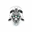 sea turtle with tiki mask skull for shell tattoo design idea