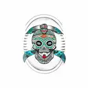 sea turtle with tiki mask skull for shell tattoo design idea