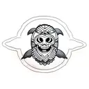 sea turtle with tiki mask skull for shell tattoo design idea