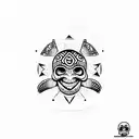 sea turtle with tiki mask skull for shell tattoo design idea