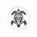 sea turtle with tiki mask skull for shell tattoo design idea