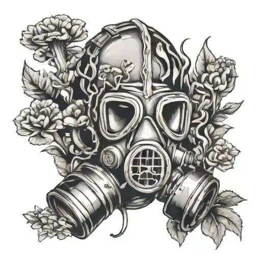 gas mask overgrown with mushrooms growing tattoo design idea