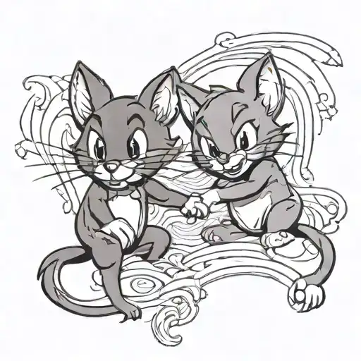 Tom and Jerry holding hands tattoo design idea
