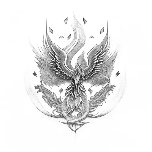 mix of phoenix, renaissance, reborn, courage tattoo design idea