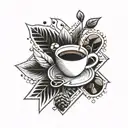 A geometric tattoo design featuring symbols of esports and coffee beans, representing the client's passion for both interests tattoo design idea