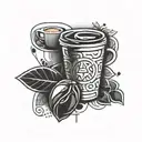 A geometric tattoo design featuring symbols of esports and coffee beans, representing the client's passion for both interests tattoo design idea