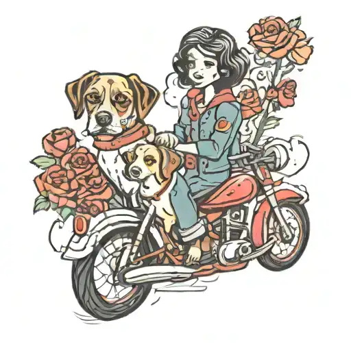 love and family holding hands with life partner and lovely dog pet  and superb motorcycle   tattoo design idea