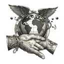 Two intertwined hands holding a globe, symbolizing friendship and world unity, with a subtle nod to your love for traveling the world on a motorcycle tattoo design idea