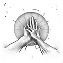 alien hand reaching down from space and human hand reaching up from earth almost touching finger tip tattoo design idea