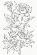 birth flowers with names in stem bouquet rose and daffodil  ( Hugo and Angelica )  tattoo design idea