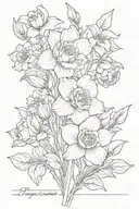 birth flowers with names in stem bouquet rose and daffodil  ( Hugo and Angelica )  tattoo design idea