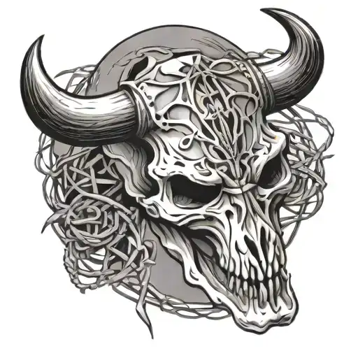 traditional bull skull with barbed wire tattoo design idea