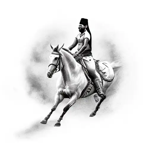 an Indian riding a horse backwards tattoo design idea