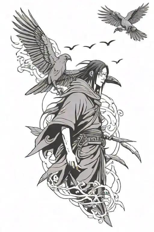Itachi Uchiha with crows tattoo design idea