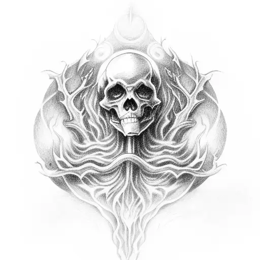 A mystical lich casting powerful spells with a haunting background tattoo design idea