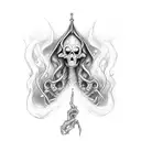 A mystical lich casting powerful spells with a haunting background tattoo design idea