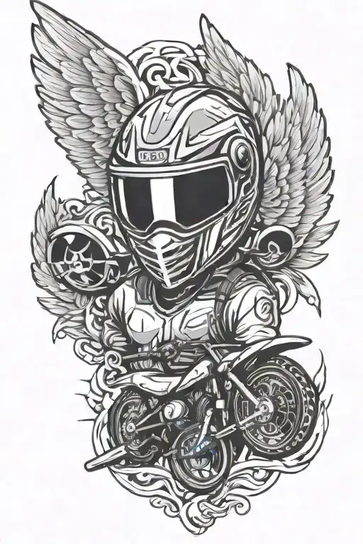 motocross helmet angel holding, number 944  tattoo design idea