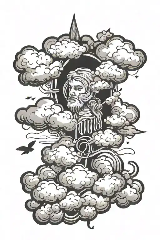 name with clouds tattoo design idea