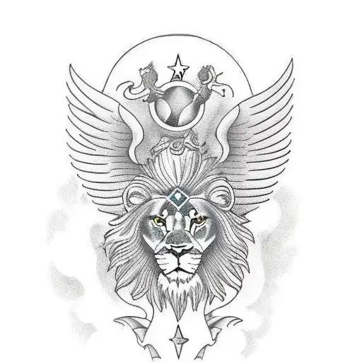 full body lion with wings tattoo design idea