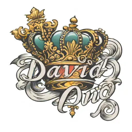 the name david cursive writing and a kings crown for a female neck   tattoo design idea