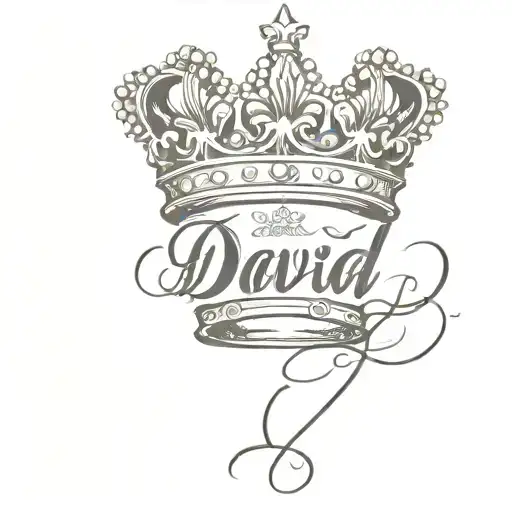 the name david cursive writing and a kings crown for a female neck   tattoo design idea