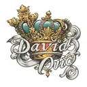 the name david cursive writing and a kings crown for a female neck   tattoo design idea