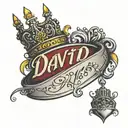 the name david cursive writing and a kings crown for a female neck   tattoo design idea