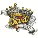 the name david cursive writing and a kings crown for a female neck   tattoo design idea