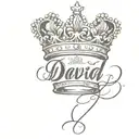 the name david cursive writing and a kings crown for a female neck   tattoo design idea