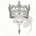 the name david cursive writing and a kings crown for a female neck   tattoo design idea