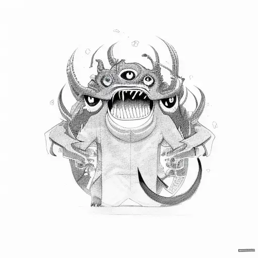 A BJJ fighter grappling with monster tattoo design idea
