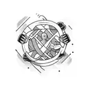 A BJJ fighter grappling with minatour tattoo design idea