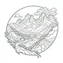 mountain range with a winding river flowing blood  tattoo design idea