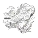 mountain range with a winding river flowing blood  tattoo design idea