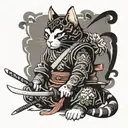 Life-size samurai cat with two swords tattoo design idea