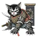 Life-size samurai cat with two swords tattoo design idea