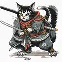 Life-size samurai cat with two swords tattoo design idea
