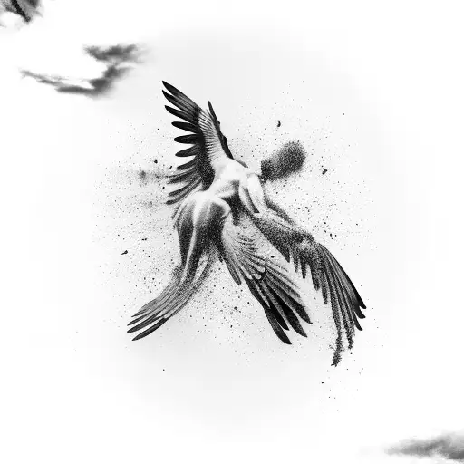 icarus falling from back black and white tattoo design idea
